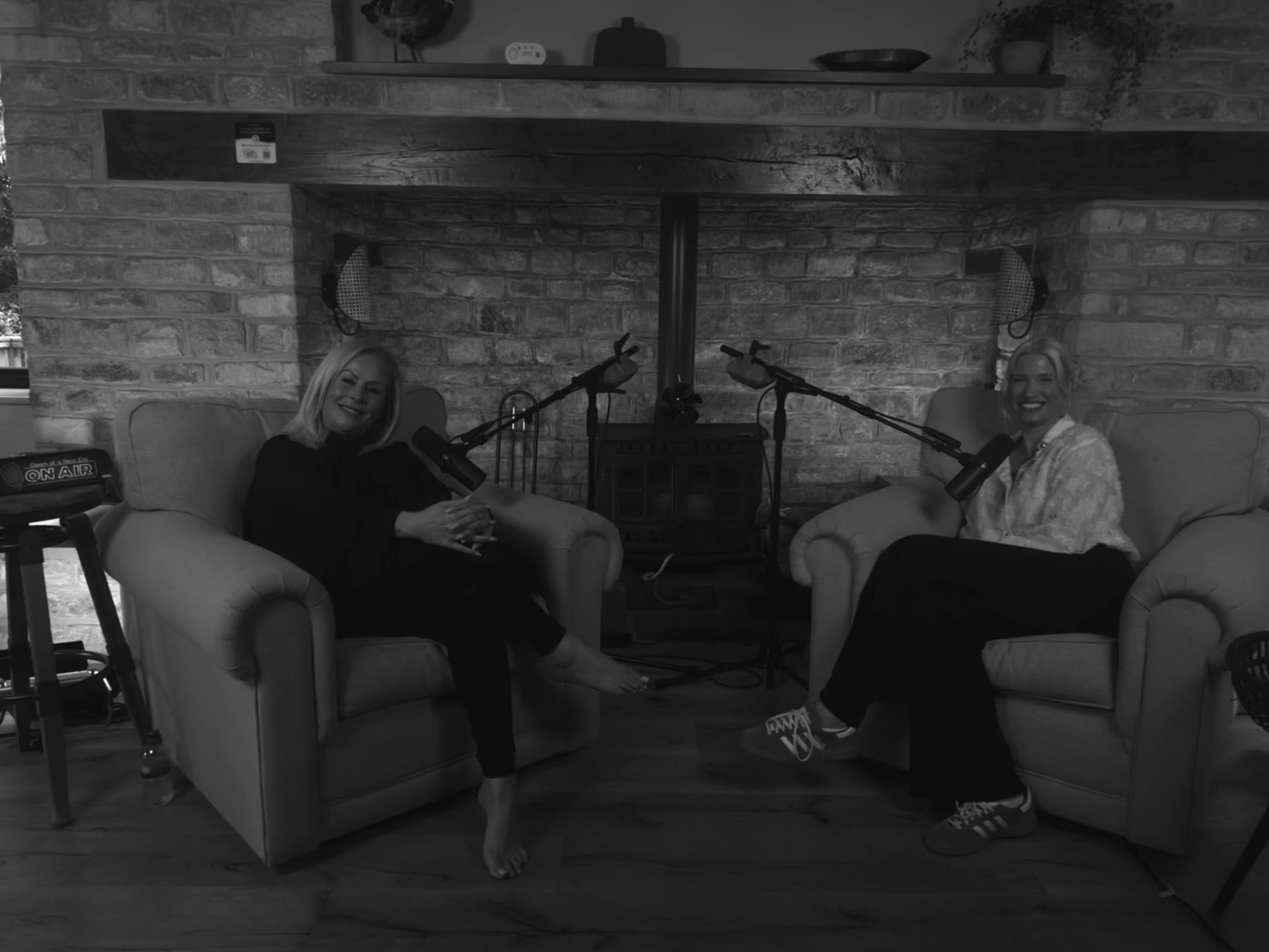 Dawn McGruer recording a podcast interview in studio